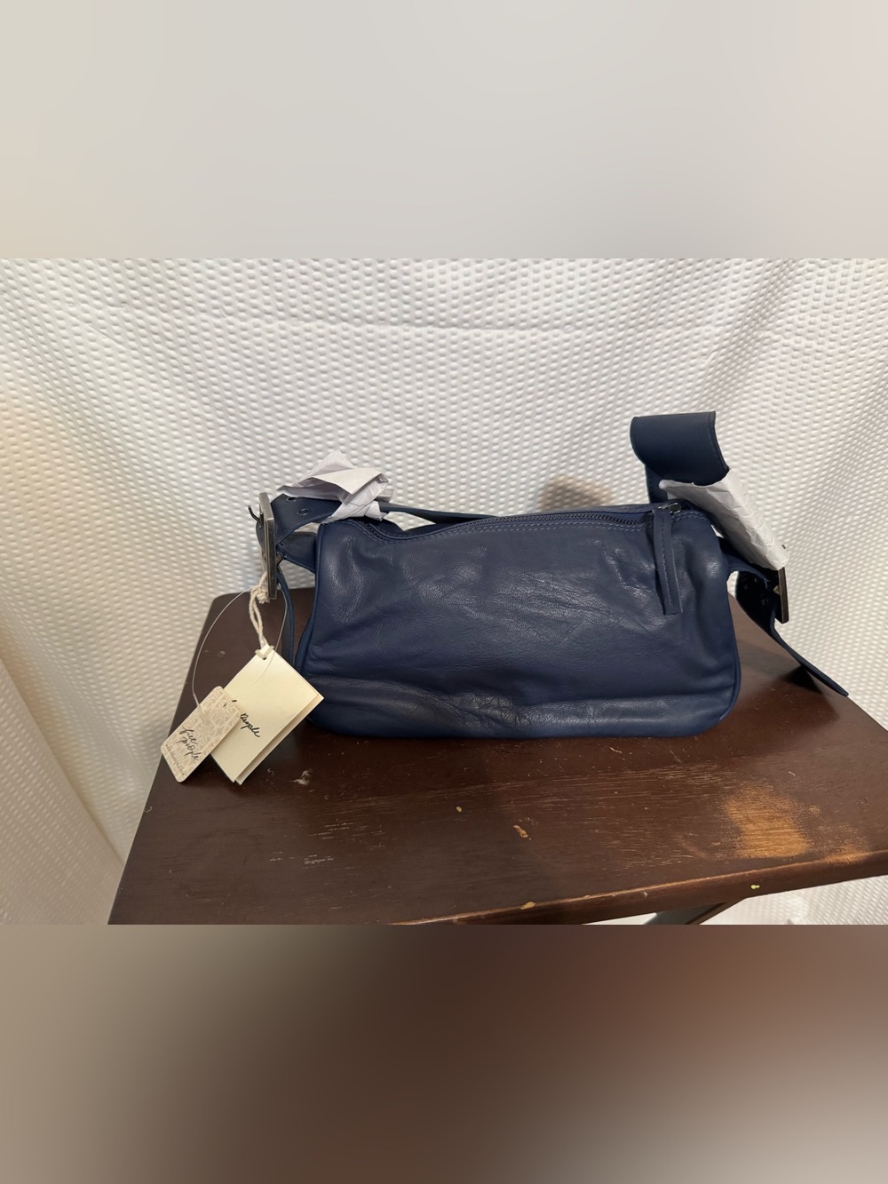 Free People navy blue leather shoulder bag